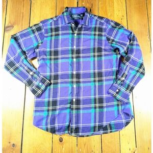 Polo Ralph Lauren Men's L Purple Wool Regent Classic Fit Plaid Button Up Shirt